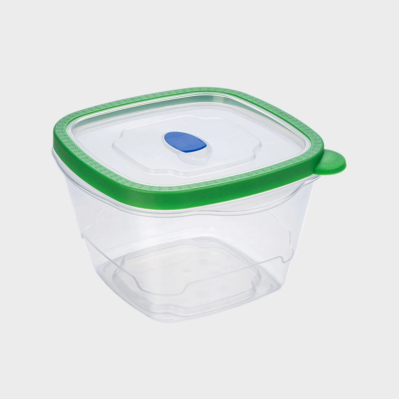 PFB029 1650ml ডিপ স্কয়ার পিপি ফুড প্রিজারভেশন কন্টেইনার যার ভেন্টেড গ্রিন ওভারমোল্ড ঢাকনা