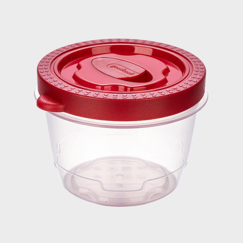 PFB052 360ml নলাকার পিপি খাদ্য সংরক্ষণের পাত্রে ভেন্টেড লাল ওভারমোল্ডেড ঢাকনা